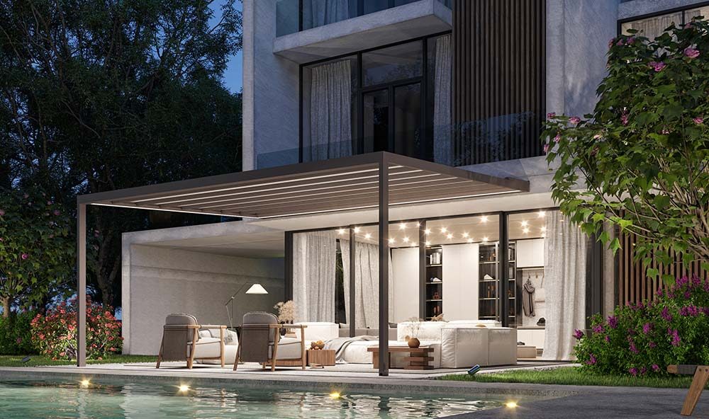 render-di-pergola-apribile-in-alluminio-con-piscina-visione-notturna